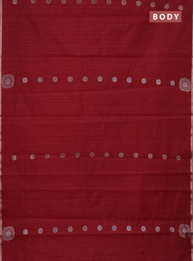 Banarasi semi matka saree maroon with silver & gold zari woven buttas and zari woven piping border