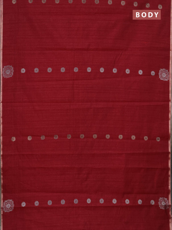 Banarasi semi matka saree maroon with silver & gold zari woven buttas and zari woven piping border