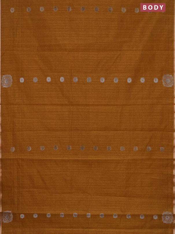 Banarasi semi matka saree dark mustard with silver & gold zari woven buttas and zari woven piping border