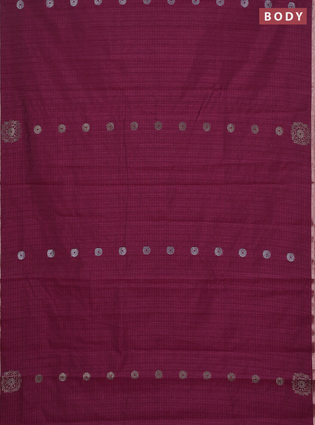 Banarasi semi matka saree wine shade with silver & gold zari woven buttas and zari woven piping border