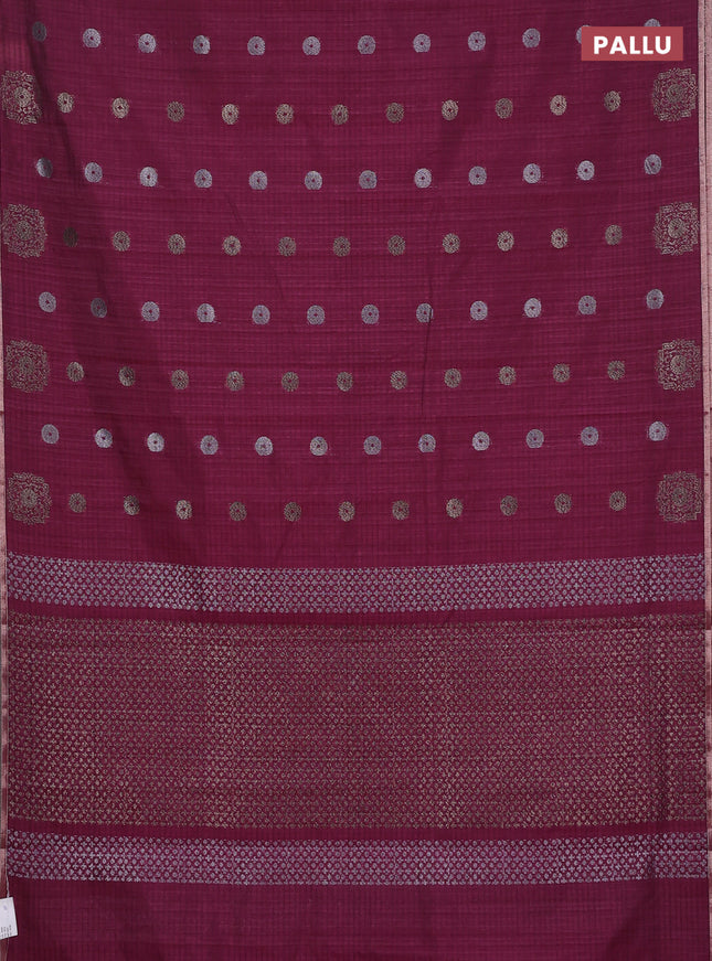 Banarasi semi matka saree wine shade with silver & gold zari woven buttas and zari woven piping border