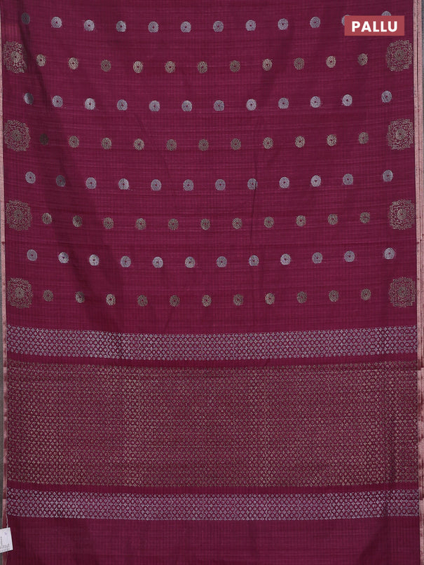 Banarasi semi matka saree wine shade with silver & gold zari woven buttas and zari woven piping border