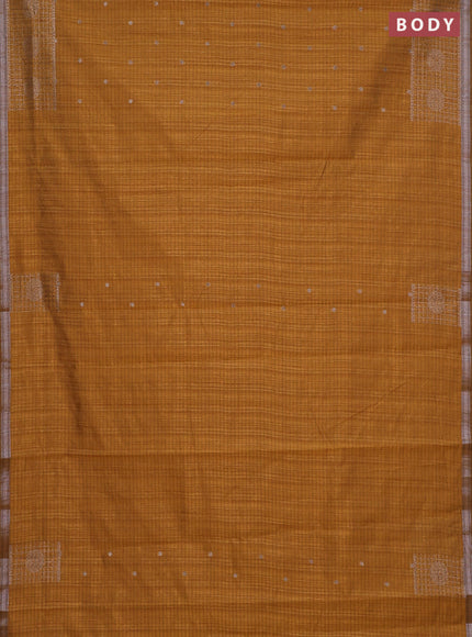 Banarasi semi matka saree dark mustard with thread & zari woven buttas and woven border