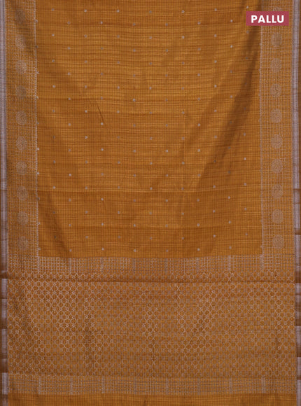 Banarasi semi matka saree dark mustard with thread & zari woven buttas and woven border