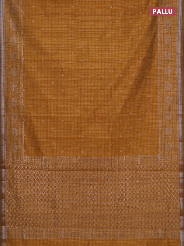 Banarasi semi matka saree dark mustard with thread & zari woven buttas and woven border
