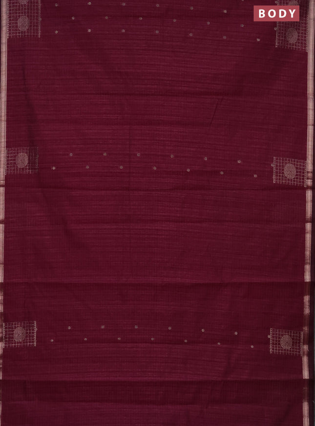 Banarasi semi matka saree wine shade with thread & zari woven buttas and woven border