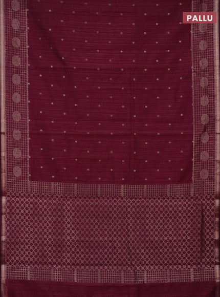 Banarasi semi matka saree wine shade with thread & zari woven buttas and woven border