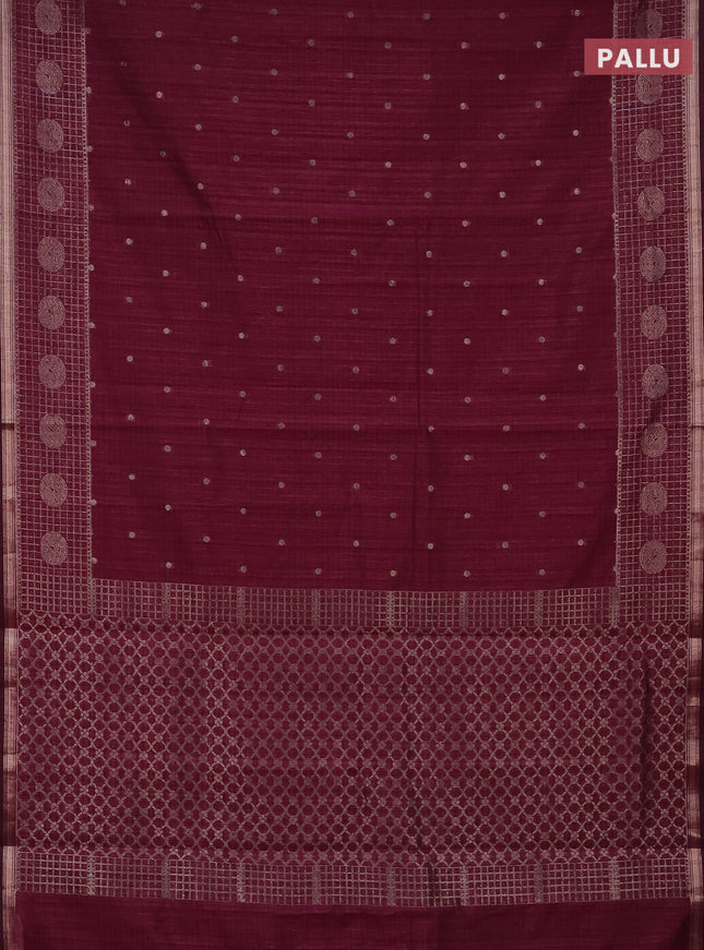 Banarasi semi matka saree wine shade with thread & zari woven buttas and woven border