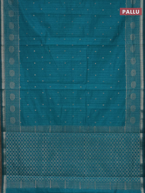 Banarasi semi matka saree teal green with thread & zari woven buttas and woven border