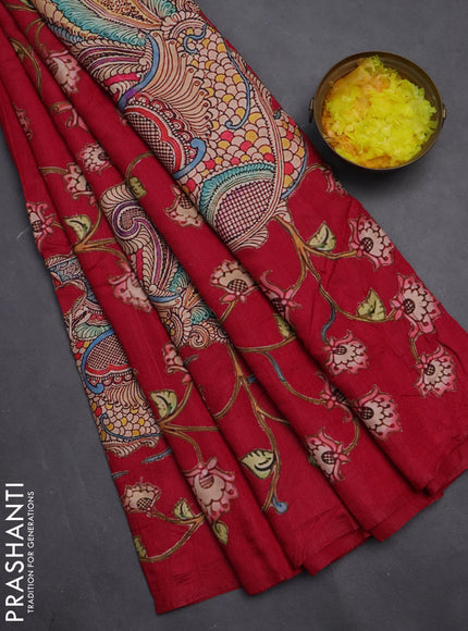 Semi tussar saree pink with kalamkari applique work