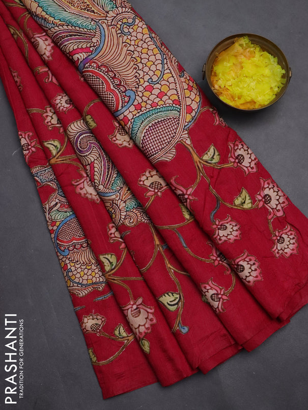 Semi tussar saree pink with kalamkari applique work