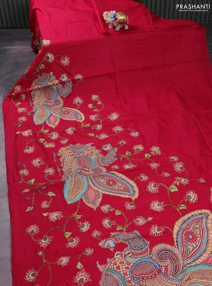 Semi tussar saree pink with kalamkari applique work