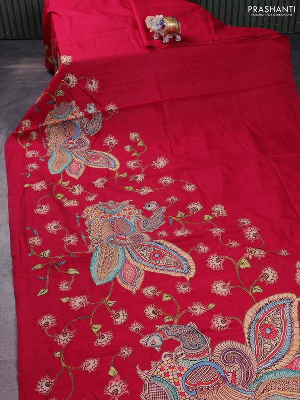 Semi tussar saree pink with kalamkari applique work