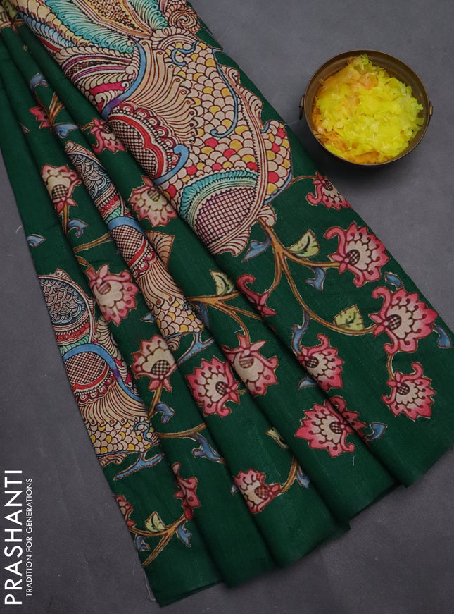 Semi tussar saree green with kalamkari applique work