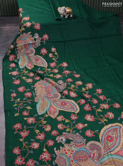 Semi tussar saree green with kalamkari applique work