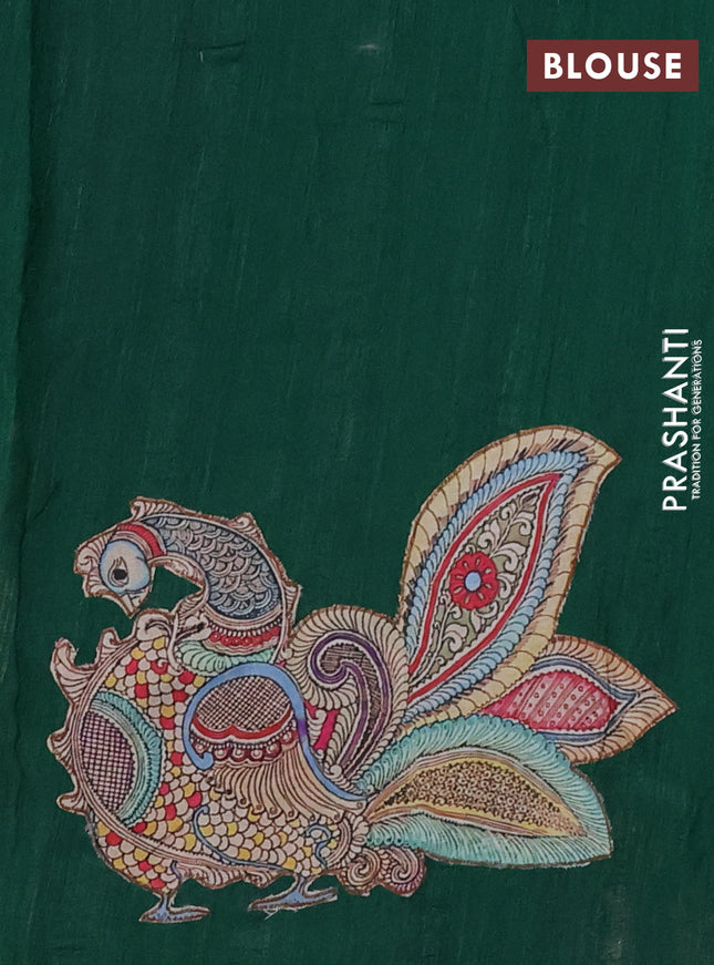 Semi tussar saree green with kalamkari applique work