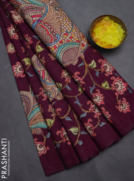 Semi tussar saree purple with kalamkari applique work