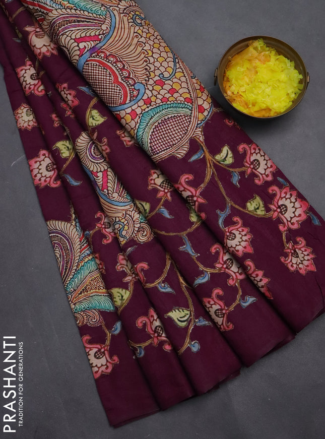 Semi tussar saree purple with kalamkari applique work