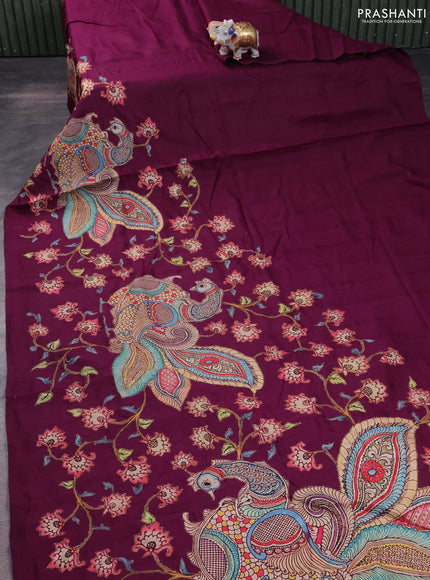 Semi tussar saree purple with kalamkari applique work