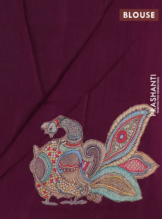 Semi tussar saree purple with kalamkari applique work