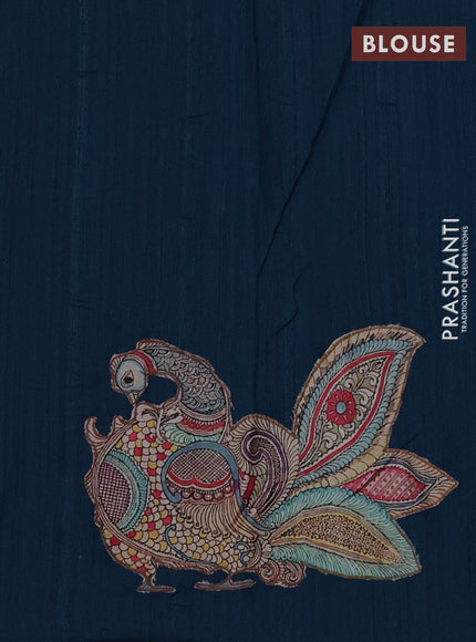 Semi tussar saree peacock blue with kalamkari applique work