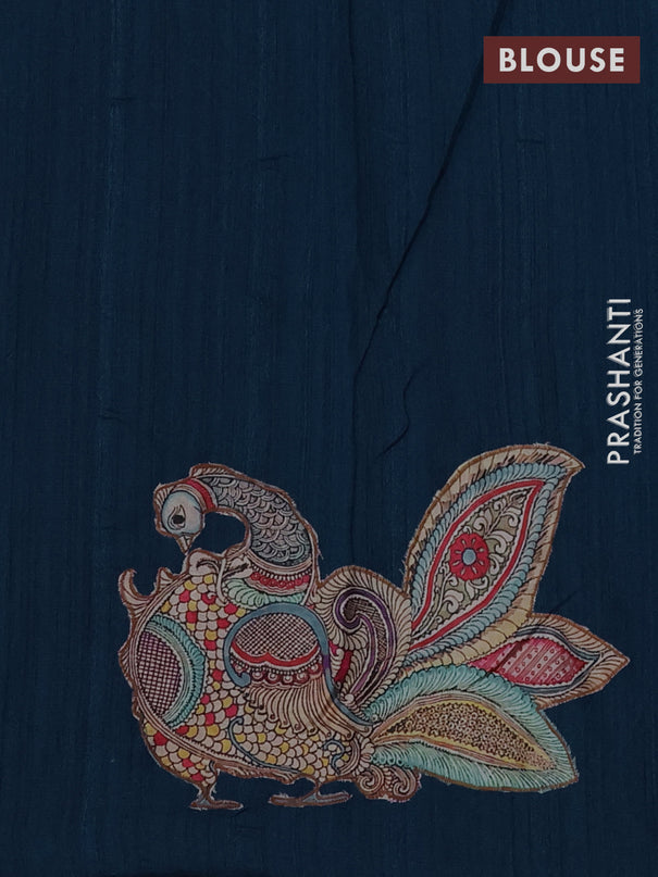 Semi tussar saree peacock blue with kalamkari applique work