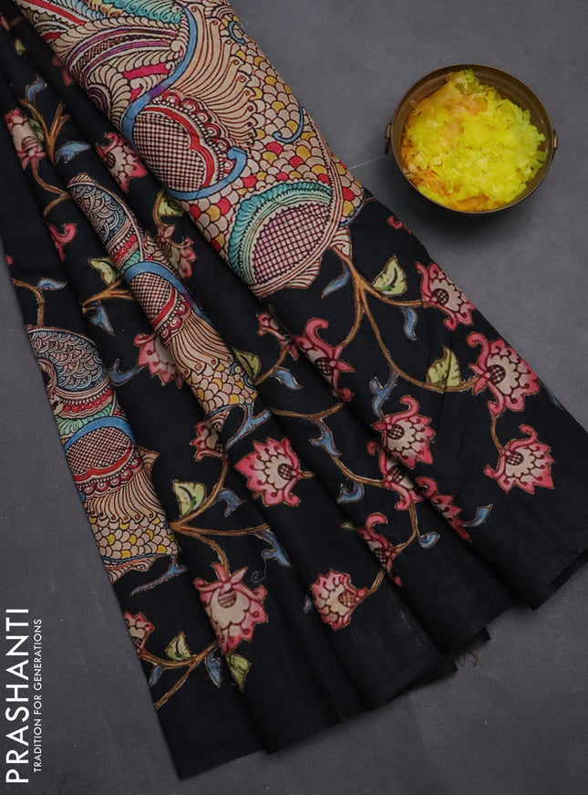 Semi tussar saree black with kalamkari applique work