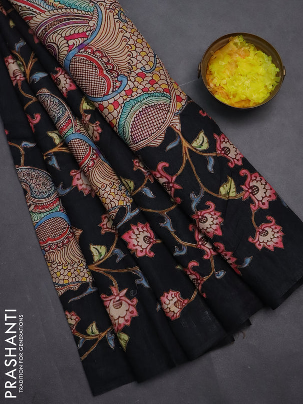 Semi tussar saree black with kalamkari applique work