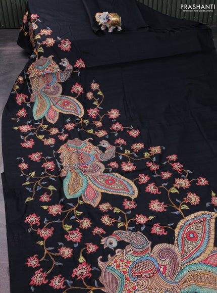 Semi tussar saree black with kalamkari applique work