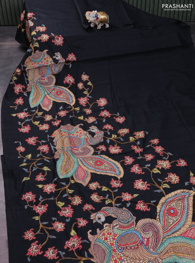 Semi tussar saree black with kalamkari applique work