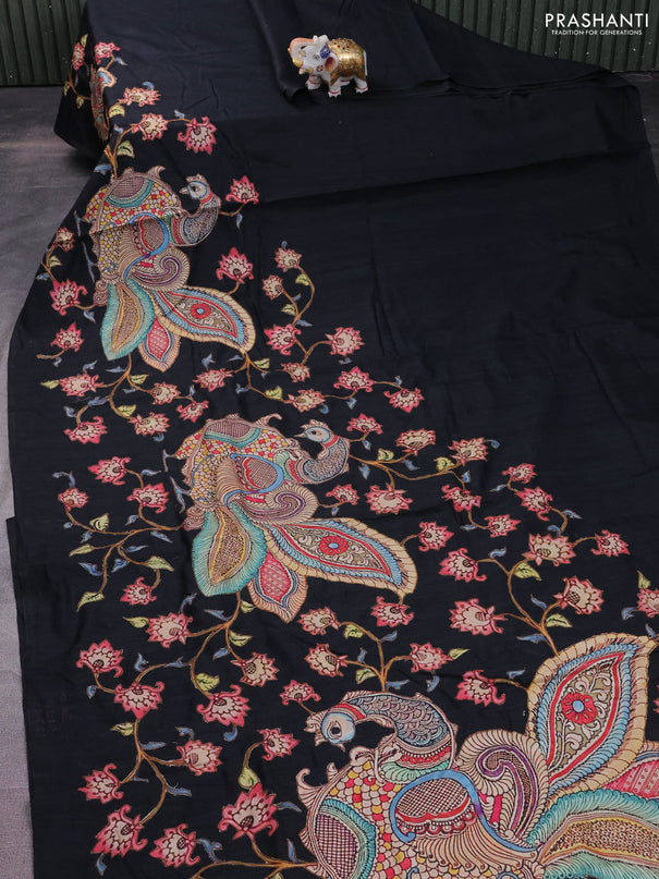 Semi tussar saree black with kalamkari applique work