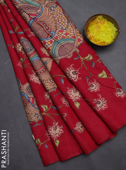 Semi tussar saree pink with kalamkari applique work