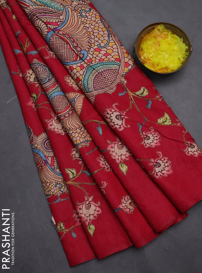 Semi tussar saree pink with kalamkari applique work