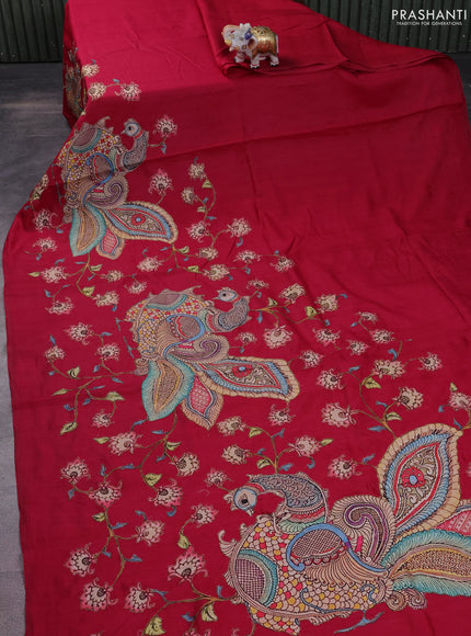 Semi tussar saree pink with kalamkari applique work