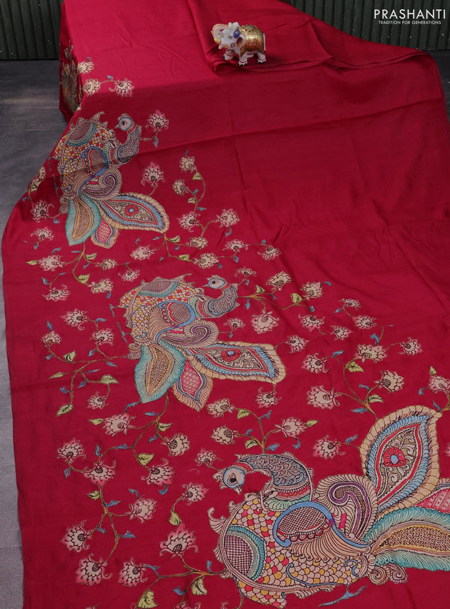 Semi tussar saree pink with kalamkari applique work