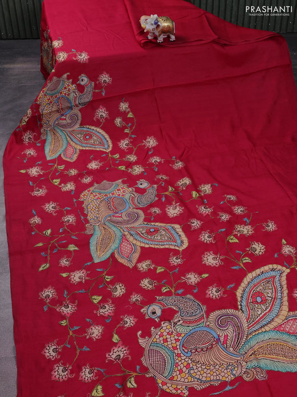 Semi tussar saree pink with kalamkari applique work