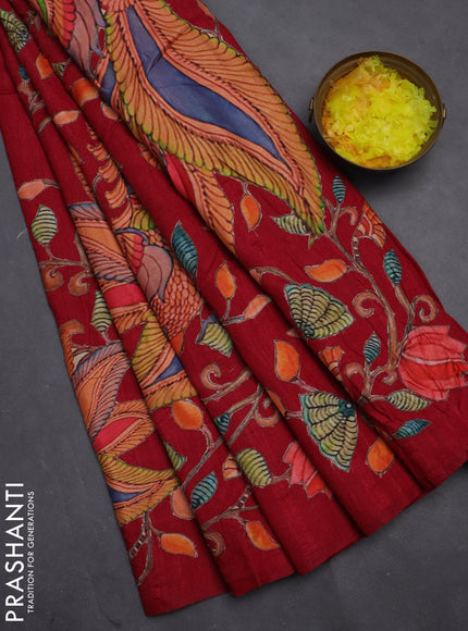 Semi tussar saree maroon with kalamkari applique work
