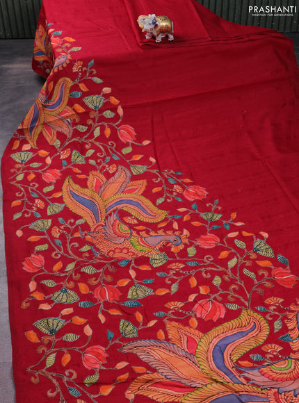Semi tussar saree maroon with kalamkari applique work