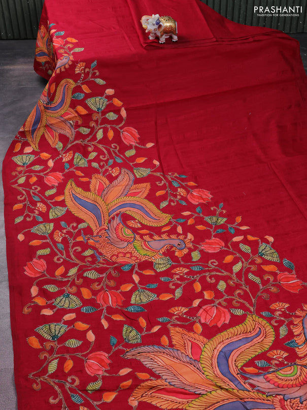 Semi tussar saree maroon with kalamkari applique work