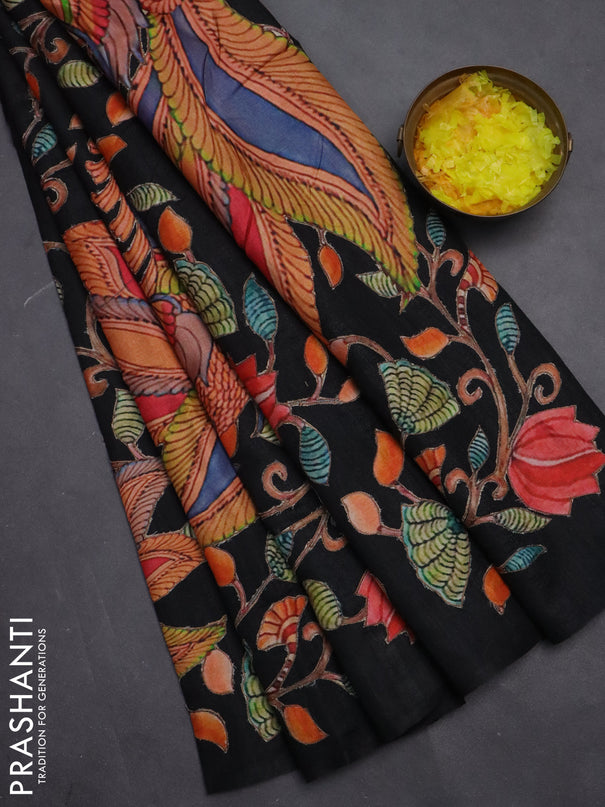 Semi tussar saree black with kalamkari applique work