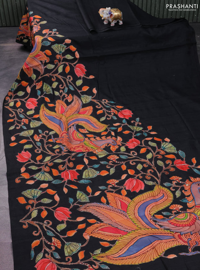 Semi tussar saree black with kalamkari applique work