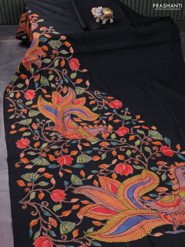 Semi tussar saree black with kalamkari applique work