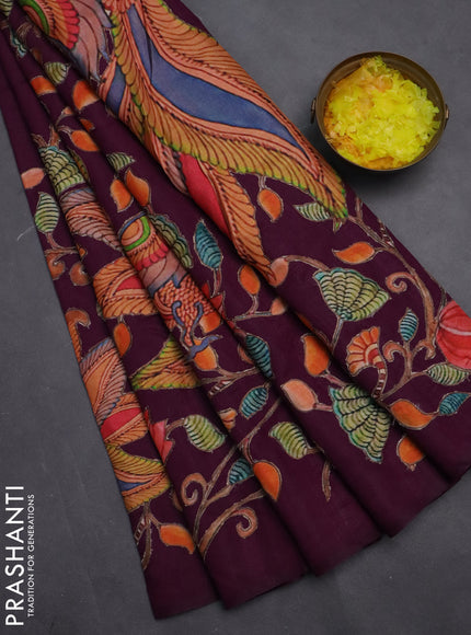 Semi tussar saree purple with kalamkari applique work