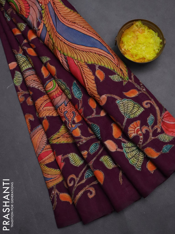 Semi tussar saree purple with kalamkari applique work