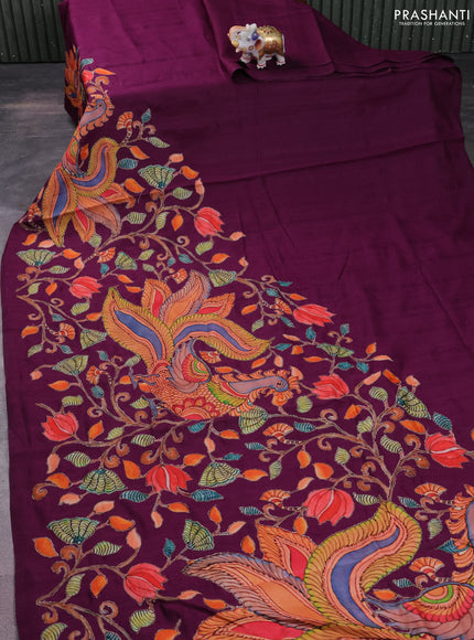Semi tussar saree purple with kalamkari applique work