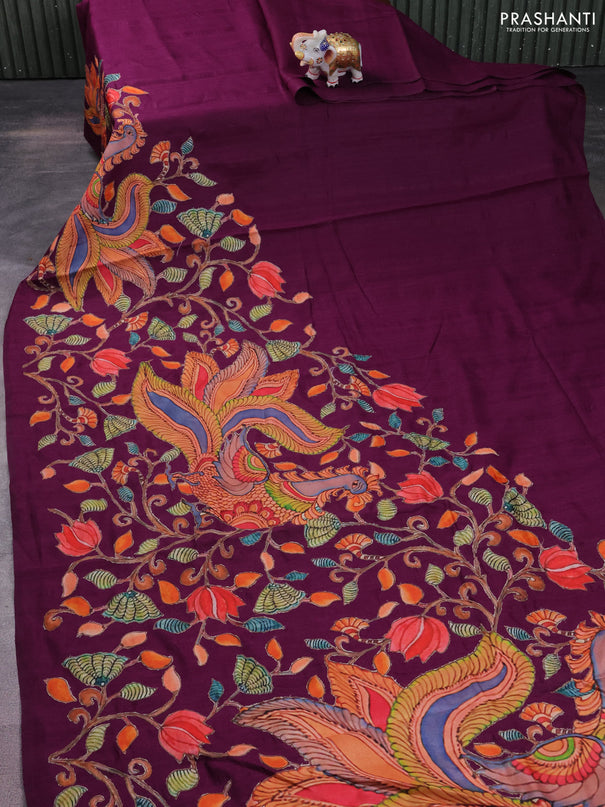 Semi tussar saree purple with kalamkari applique work