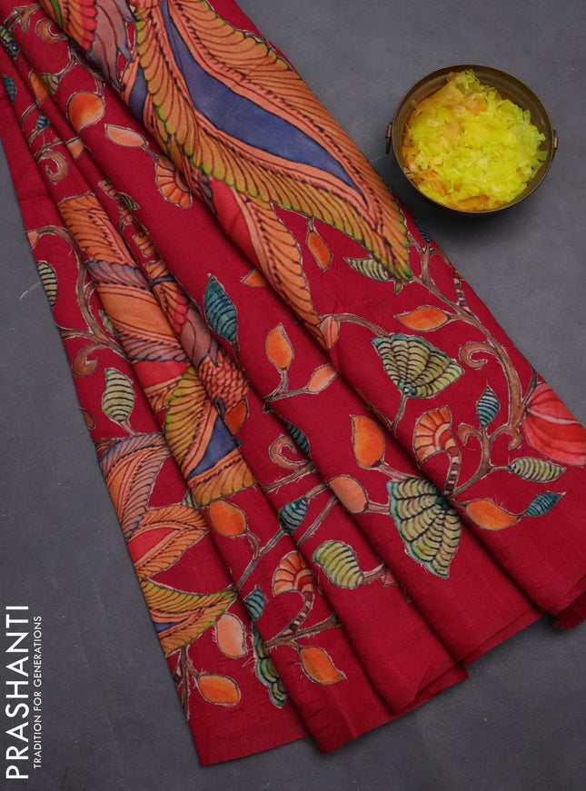 Semi tussar saree pink with kalamkari applique work