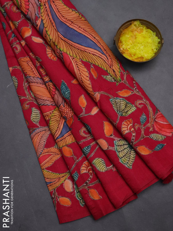 Semi tussar saree pink with kalamkari applique work
