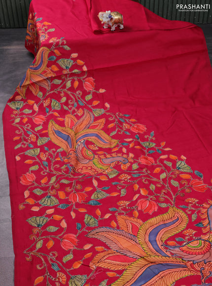 Semi tussar saree pink with kalamkari applique work