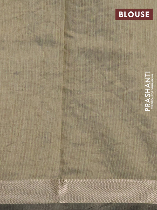 Semi tussar saree light green with kalamkari applique work and zari woven border